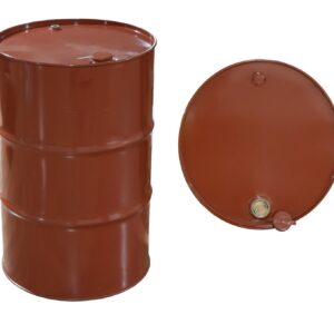 Red brown closed top steel drum with double bung sealed lid front and top view Datini by Ashut Nairobi