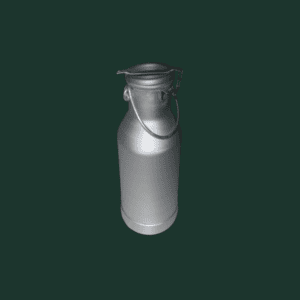 Aluminium milk can with a secure lid and carrying handle, designed for hygienic storage and transportation of milk and dairy products.
